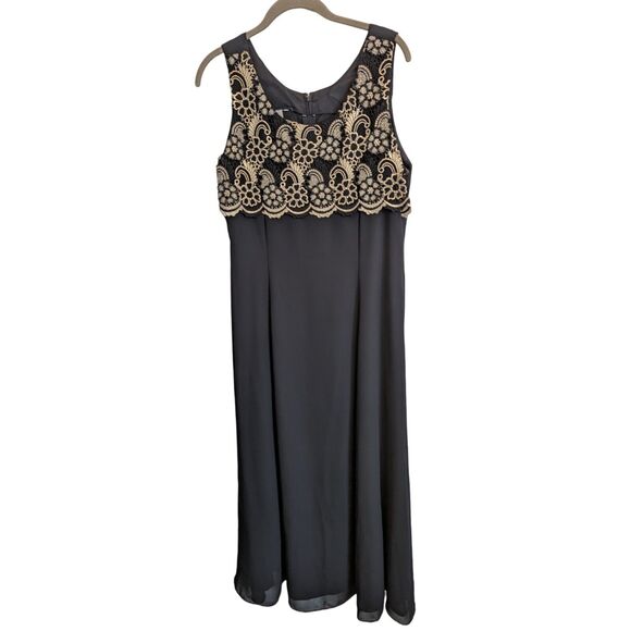 Womens Large Black Dress Gold Design Formal - Picture 1 of 9